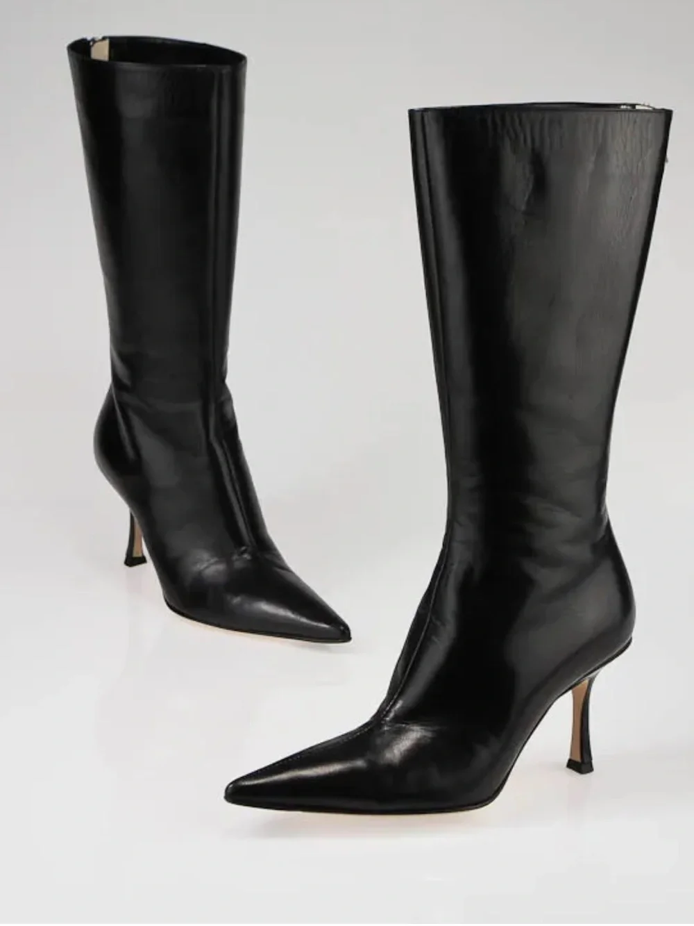 Jimmy Choo Black Leather Stiletto Heel Pointed Toe Boots Size 38.5